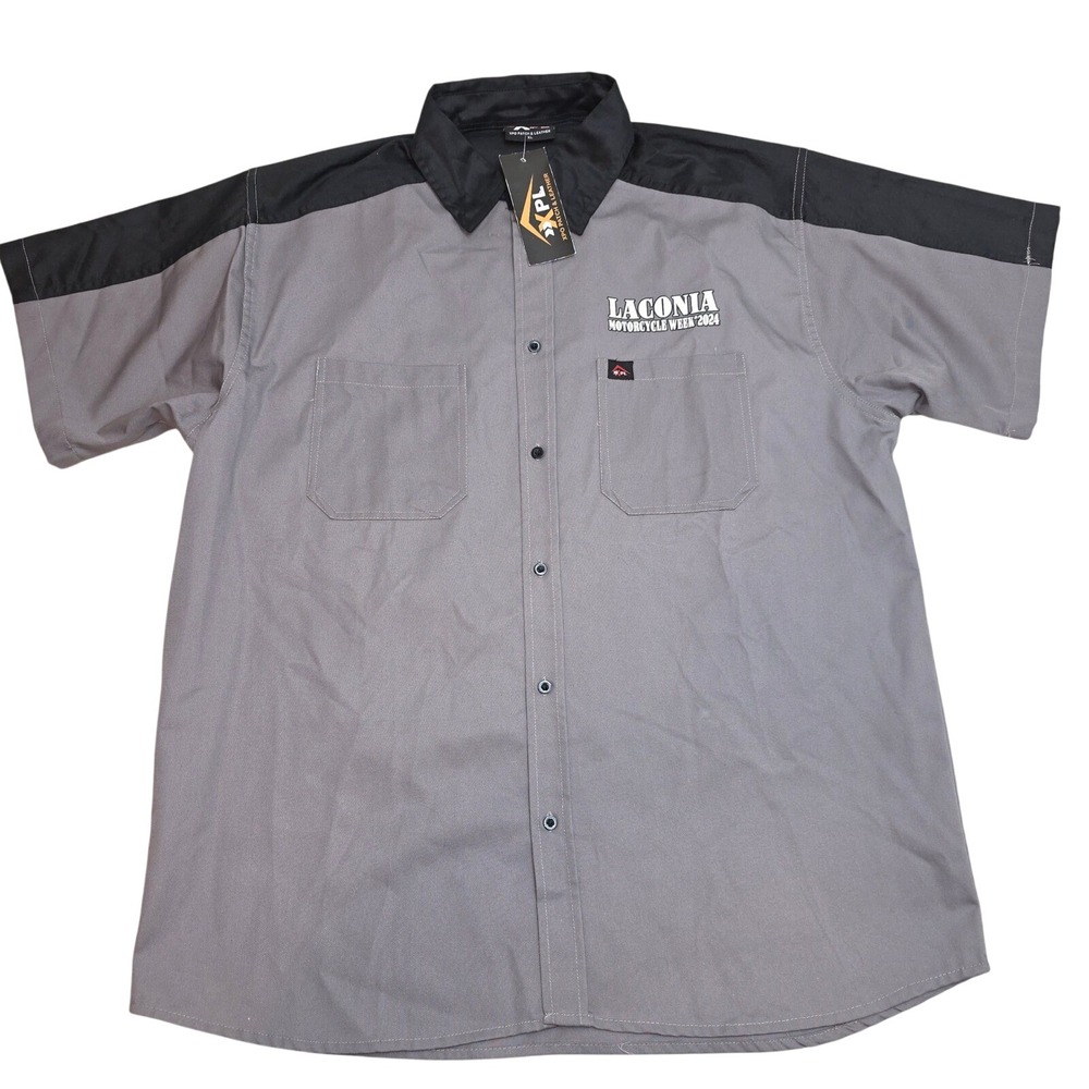XPL Laconia Motorcycle Week 2024 Grey Black Skull Work Shirt Mens XL New